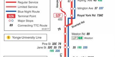 Карта ТТС 52 Лоренс Уест автобусного маршруту Торонто