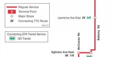 Карта ТТК 9 Белламі автобусного маршруту Торонто