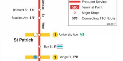 Карта трамвайну лінію 505 Дундас